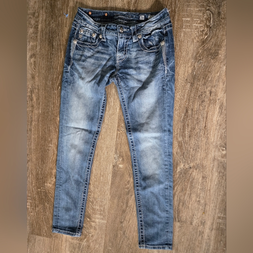 Miss Me Light Blue Skinny Jeans with Fading